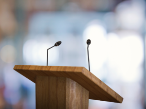 Podium with microphone for keynote speaker